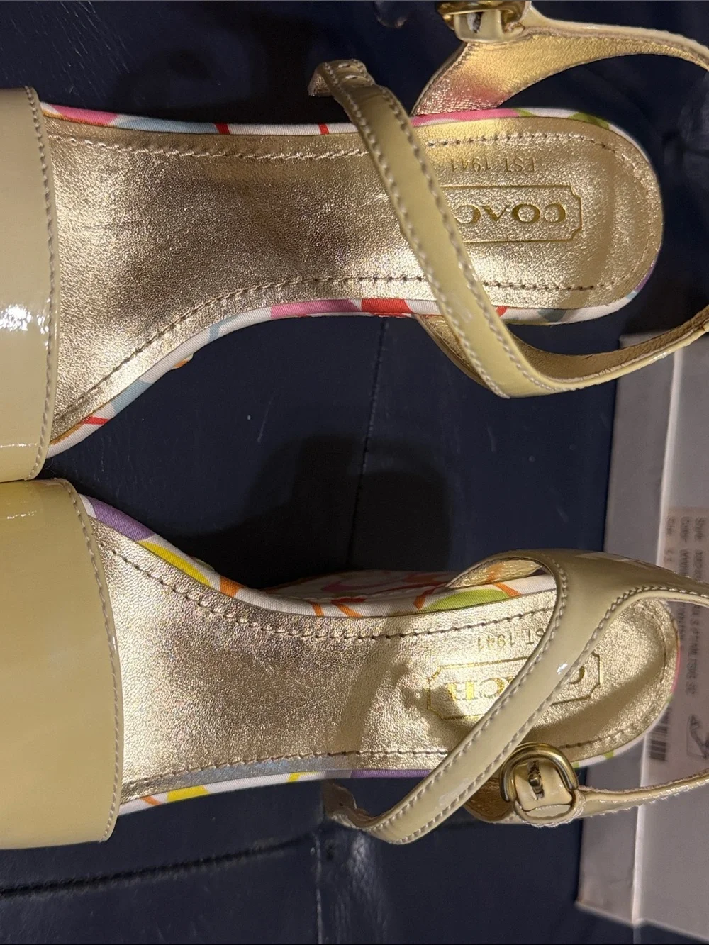 Coach Cream Patent Leather Slingback Sandals with Multicolor Insole